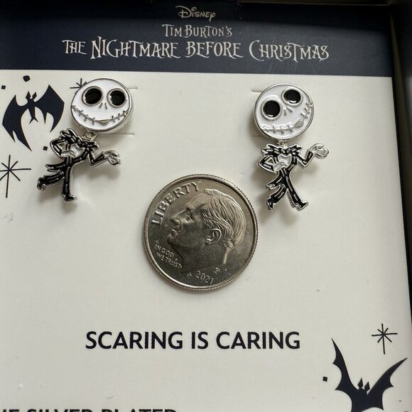Jack Skeleton Sally Burton Nightmare Before Christmas Earrings Scaring is Caring - Picture 6 of 6